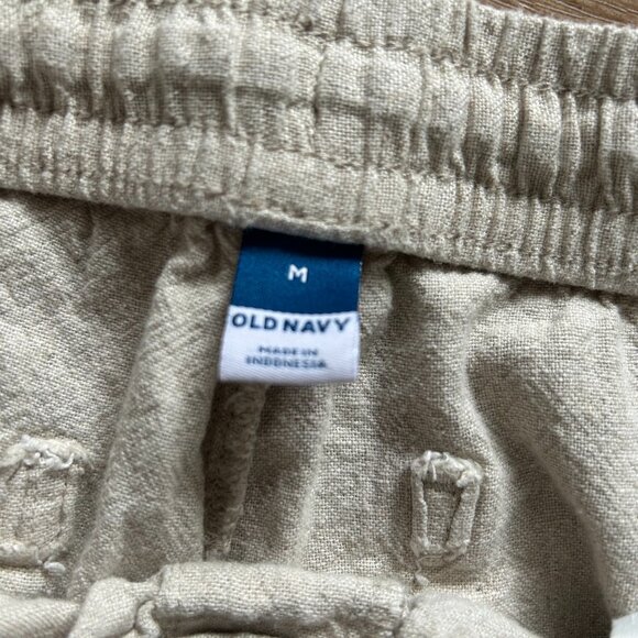 Old Navy Linen Blend Wide Leg Pants Womens Size Medium Beige Relaxed Boho - Picture 9 of 9